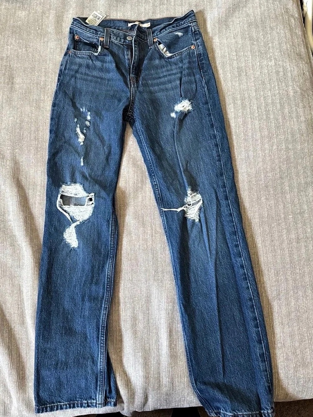 Levi Brand Low Pro Straight Distressed Straight Leg Jeans Waist 25